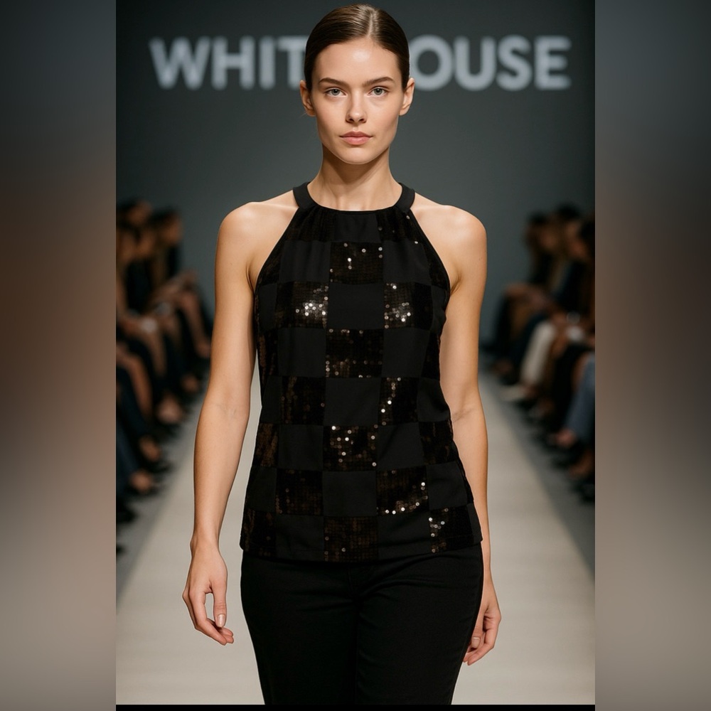 White House Black Market Sequin Checkered blouse